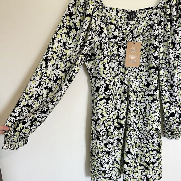 NWT Vero Moda Chaddie Ditsy Floral Boho Long Sleeve Ruched Mini Dress - XL - Picture 9 of 10